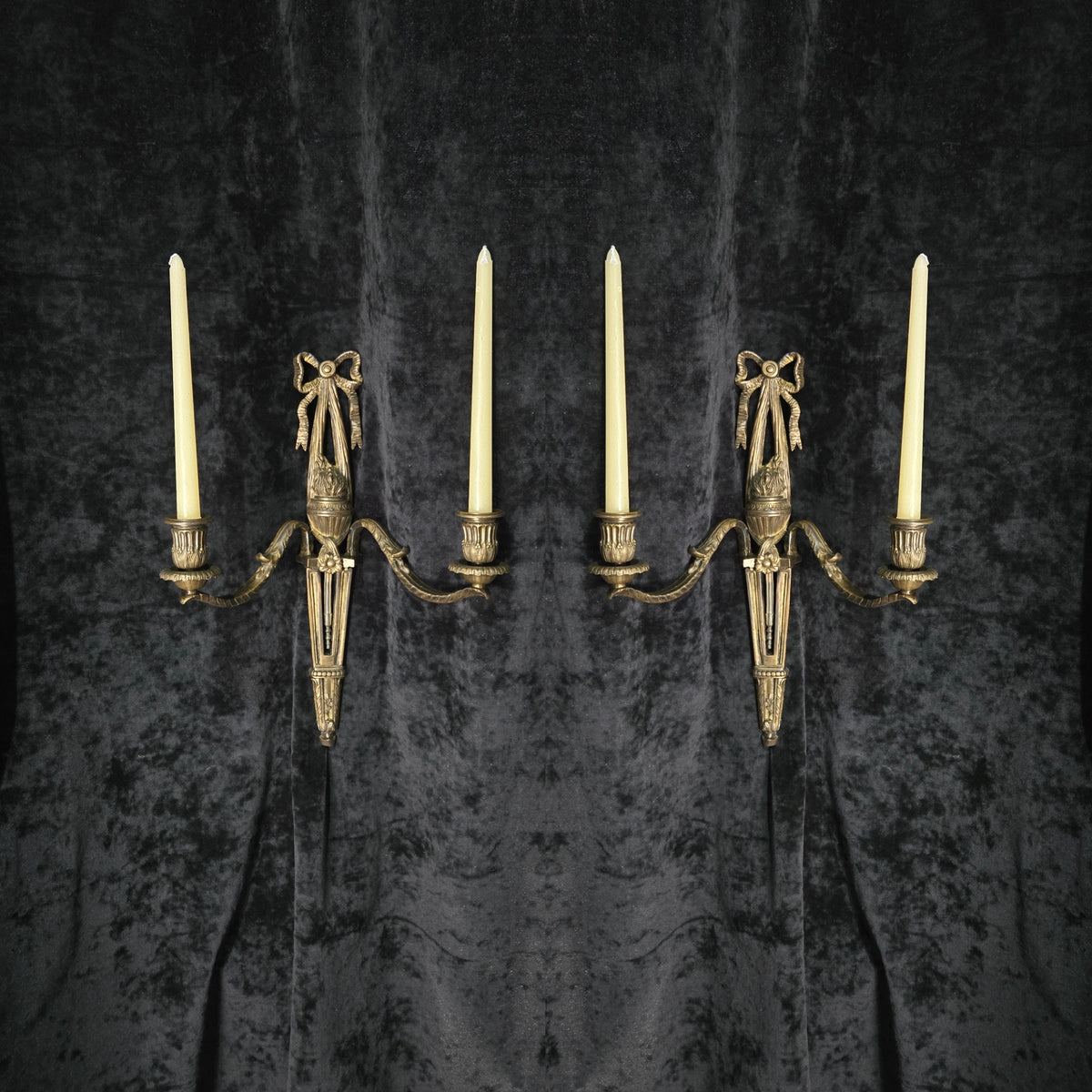 Fabulous Large Pair Antique French Brass 2 Arm Candle Wall Lights Sconces