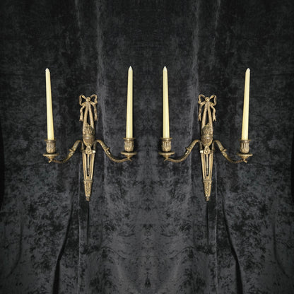 Fabulous Large Pair Antique French Brass 2 Arm Candle Wall Lights Sconces