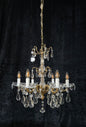Fabulous Antique French 6 Arm Brass 2 Tier Crystal Chandelier Ceiling Light