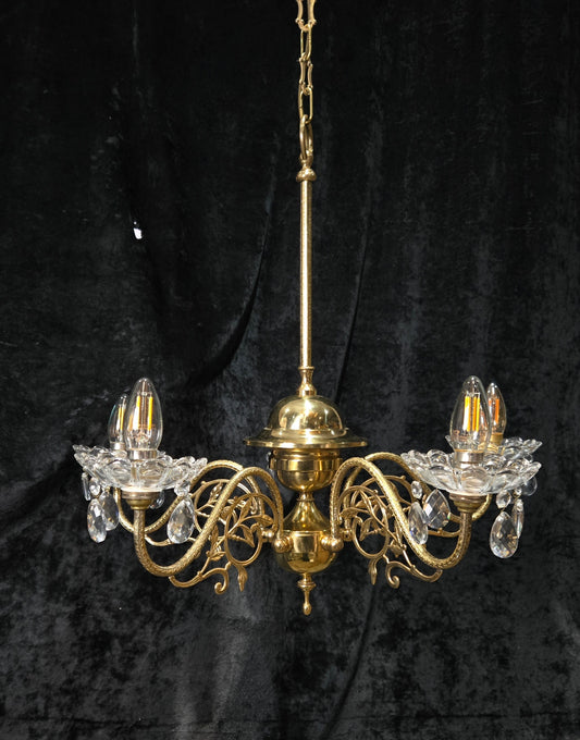 Decorative Polished Brass Vintage 5 Arm Crystal Chandelier Ceiling Light