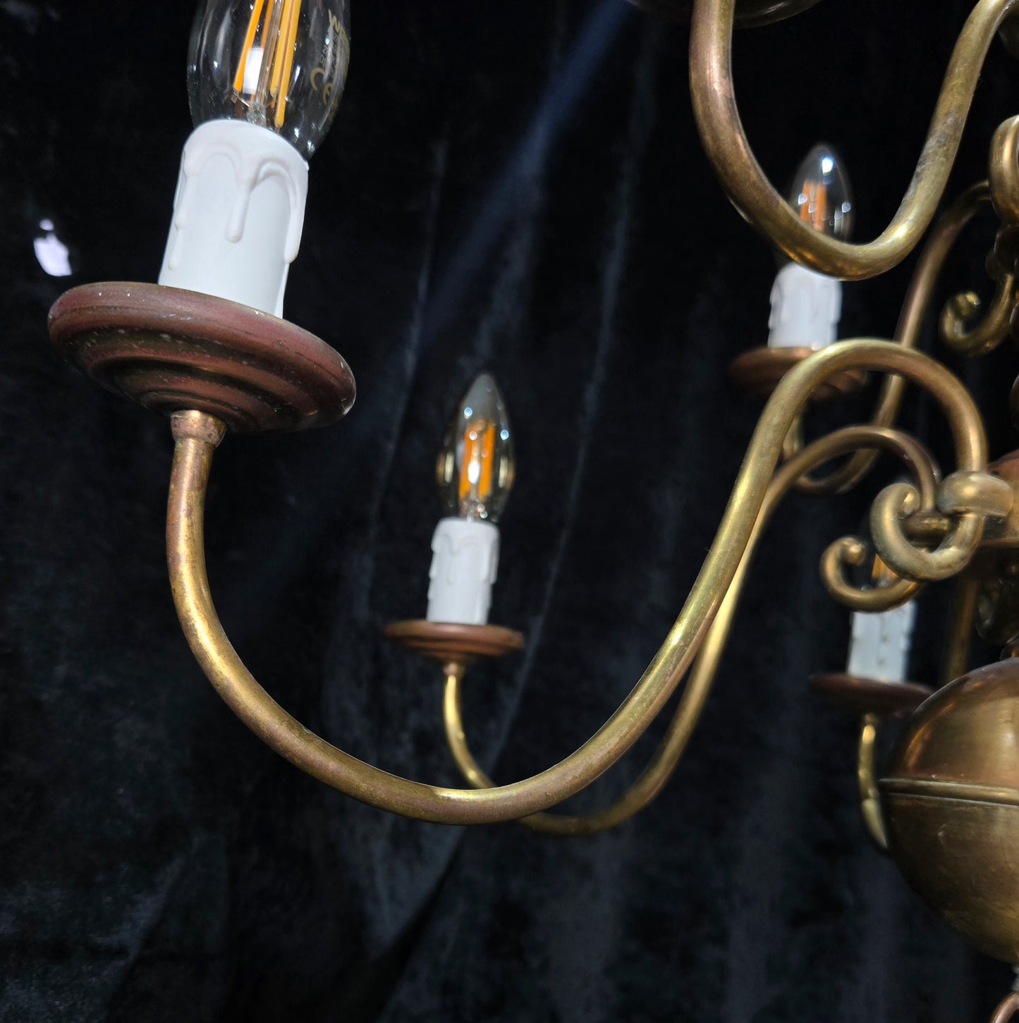 Traditional Antique 9 Arm 2 Tier Brass Flemish Chandelier Ceiling Light