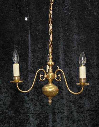 Classical Vintage 3 Arm Brass Flemish Chandelier Ceiling Light