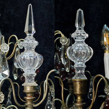 Exceptional Antique French 6 Light Murano Grape Crystal Solid Brass Chandelier