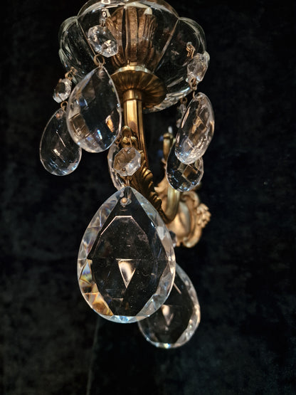 Lovely Pair Vintage Italian 1 Arm Brass Crystal Candle Wall Lights Wall Sconces