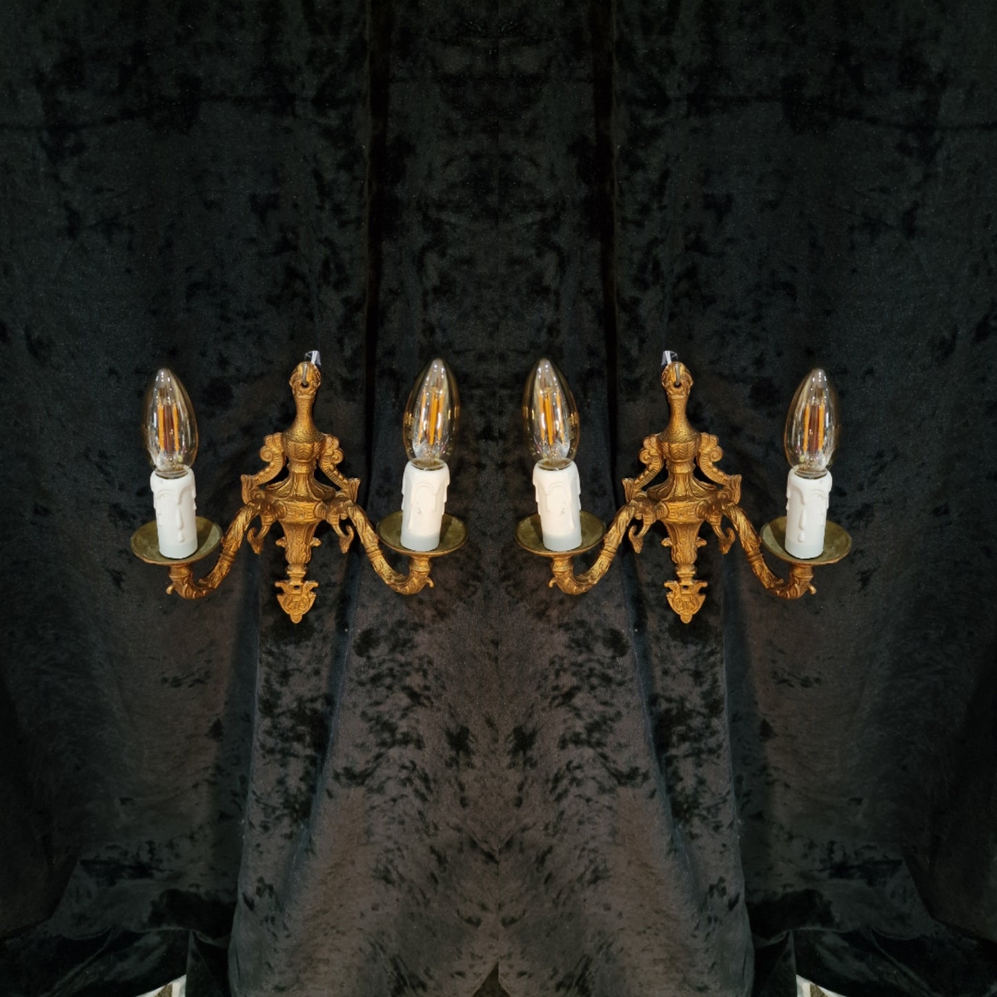 Lovely Pair of Vintage Gilded Spelter 2 Arm Wall Lights Sconces