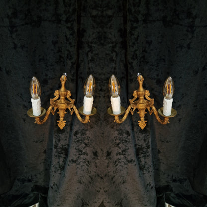 Lovely Pair of Vintage Gilded Spelter 2 Arm Wall Lights Sconces