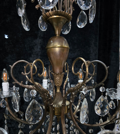 Fabulous Large Vintage Italian Heavy 8 Arm Leaf Crystal Chandelier Ceiling Light