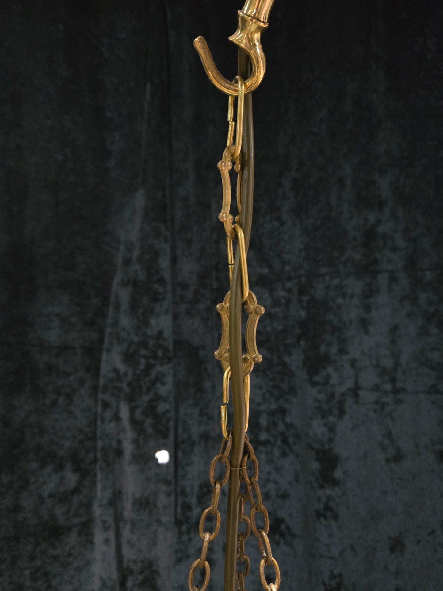 Beautiful Antique French Crystal Bag Brass Leaf Chandelier Ceiling Light