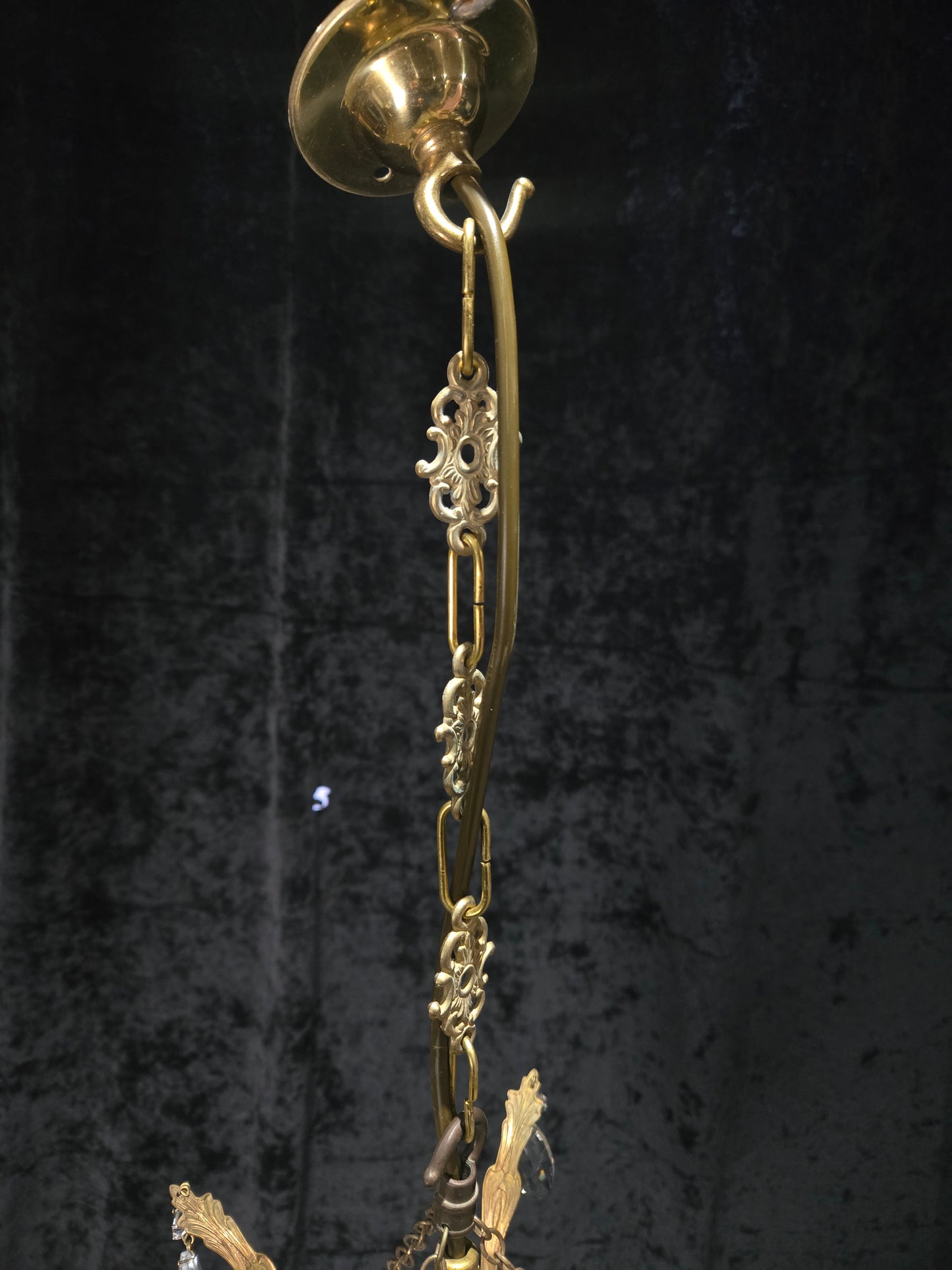 Beautiful Antique French Crystal Waterfall Brass Leaf Chandelier Ceiling Light