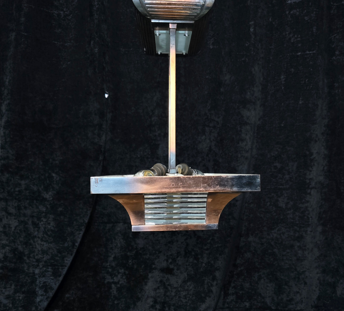 Heavy Antique French Art Deco Henri Petitot Atelier Copper 2 Light Chandelier