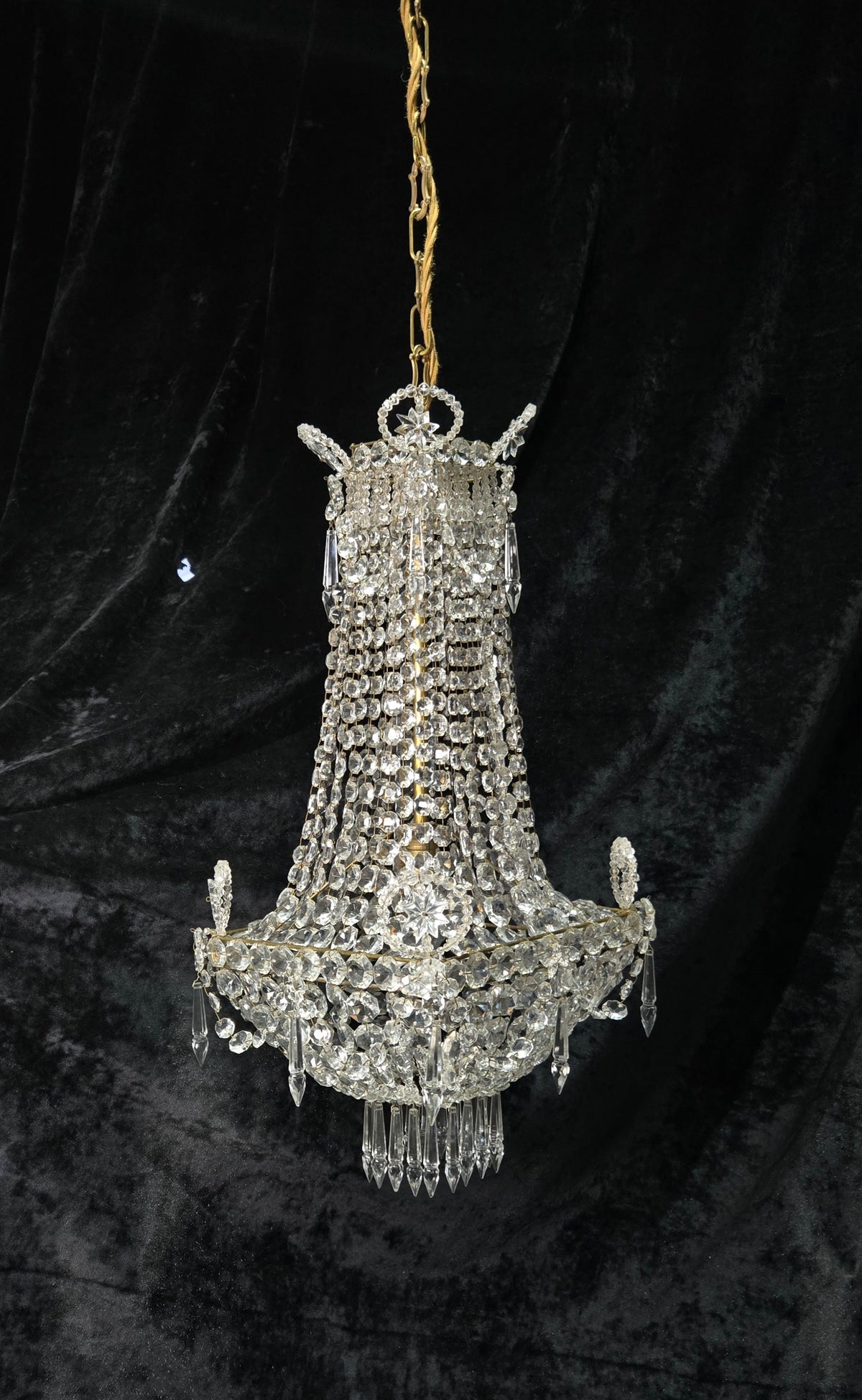 Fabulous Antique French 1 Light Montgolfiere Crystal Chandelier Ceiling Light