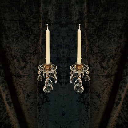 Lovely Pair Vintage Italian 1 Arm Brass Crystal Candle Wall Lights Wall Sconces