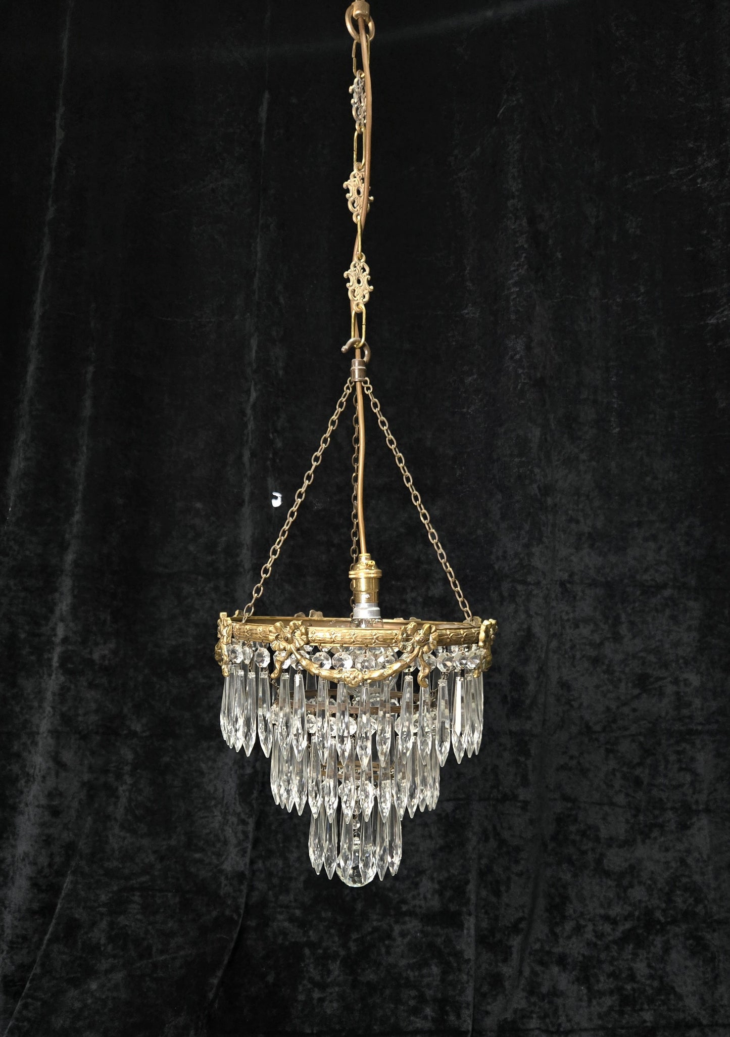 Fabulous Antique French Empire Style Brass Crystal Bows Chandelier Ceiling Light