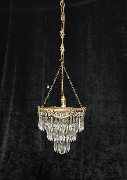 Fabulous Antique French Empire Style Brass Crystal Bows Chandelier Ceiling Light