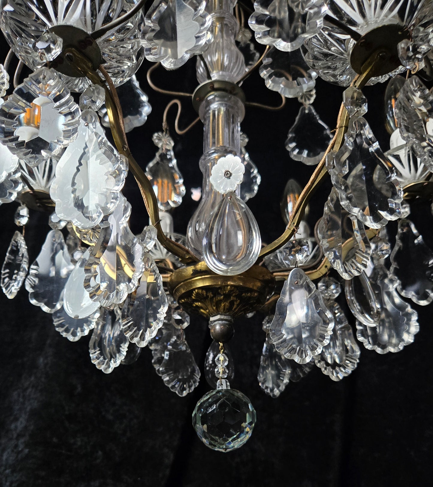 Fabulous Heavy Antique French 6 Arm Bronze Tiered Crystal Chandelier Light