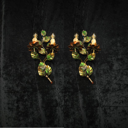 Beautiful Pair Vintage Italian Toleware Florentine Flower Leaf Sconces Lights