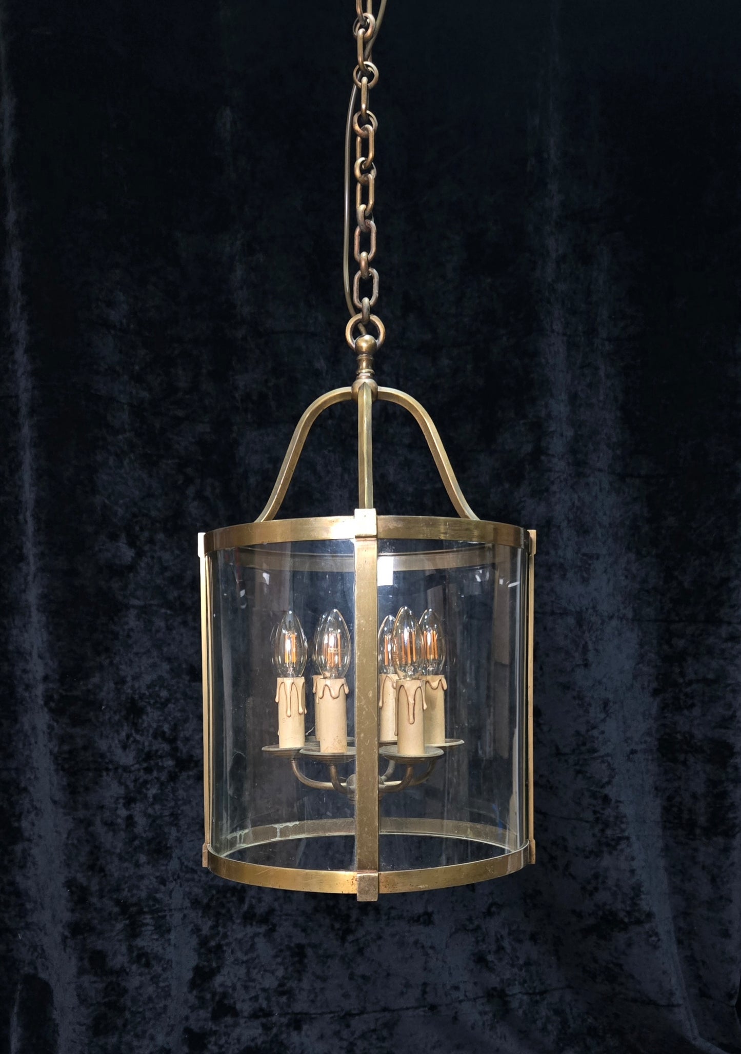 Grand Large Chateau Quality Heavy Antique French 6 Light Brass Cylinder Lantern