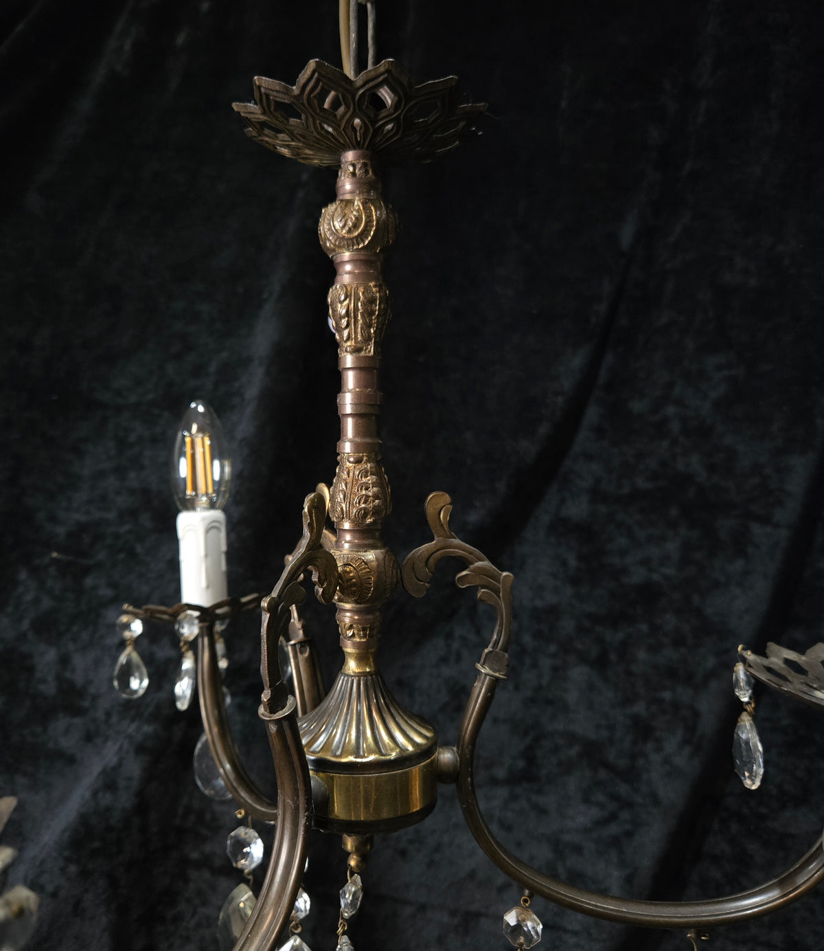 Lovely Vintage Italian 3 Arm Brass and Crystal Chandelier Ceiling Light