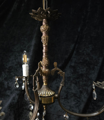 Lovely Vintage Italian 3 Arm Brass and Crystal Chandelier Ceiling Light