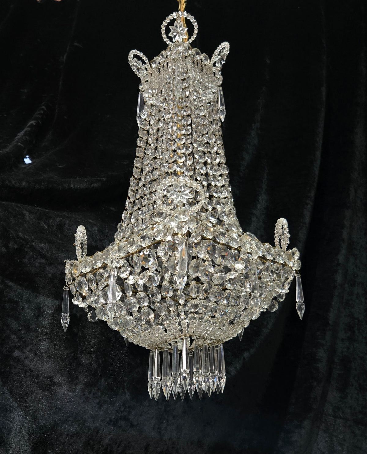 Fabulous Antique French 1 Light Montgolfiere Crystal Chandelier Ceiling Light