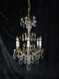 Traditional Tall Antique French 6 Arm Brass Crystal 3 Tier Chandelier Light