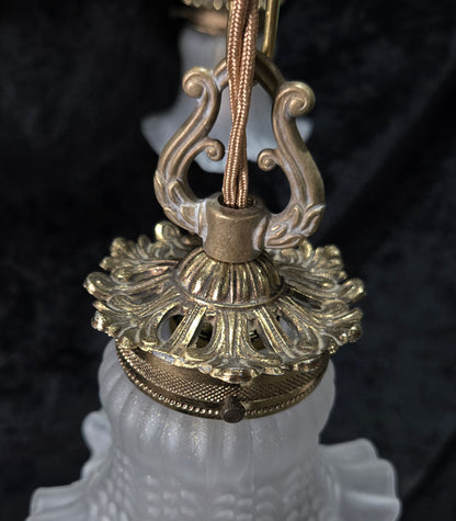 Fabulous Vintage French 3 Light Cherub Brass and Spelter Chandelier with Shades