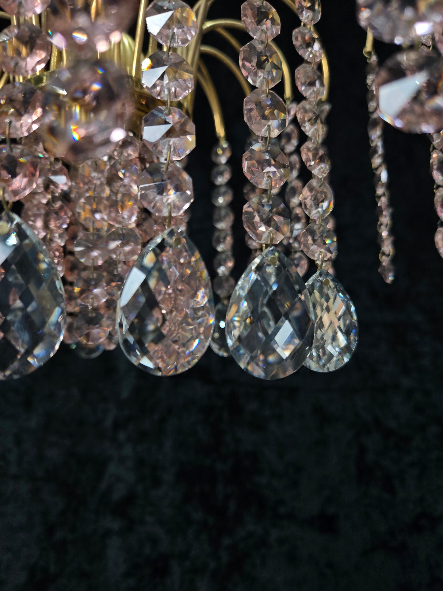 Very Pretty Vintage Italian 1 Light Cascading Pink and Clear Crystal Chandelier (3 for sale)