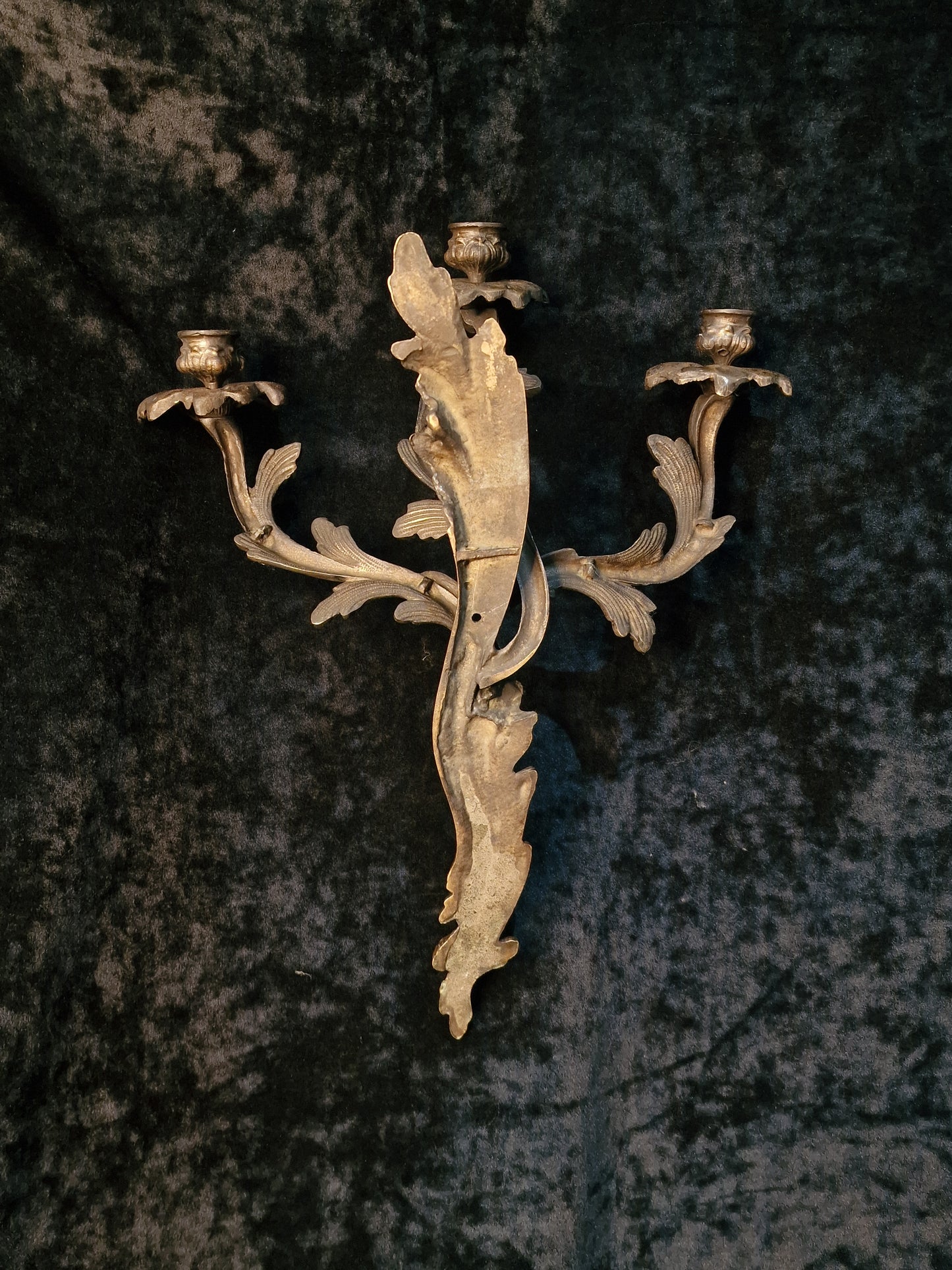 Gorgeous Pair Large 3 Arm Antique French Solid Brass Candle Wall Lights Sconces