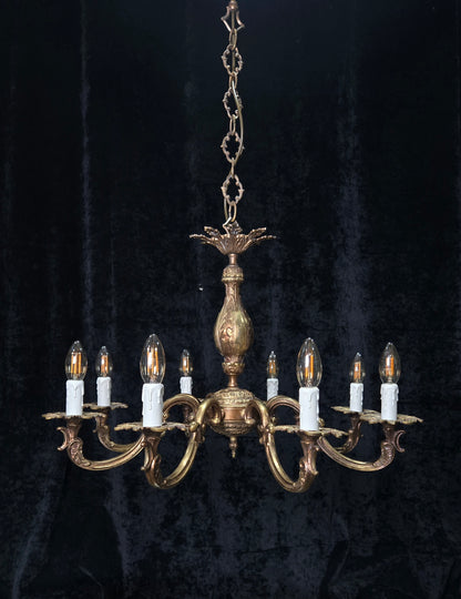Beautiful Large Heavy Vintage Solid Brass 8 Arm Italian Chandelier Ceiling Light