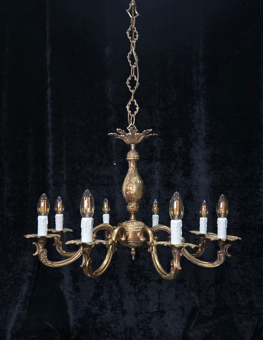 Beautiful Large Heavy Vintage Solid Brass 8 Arm Italian Chandelier Ceiling Light