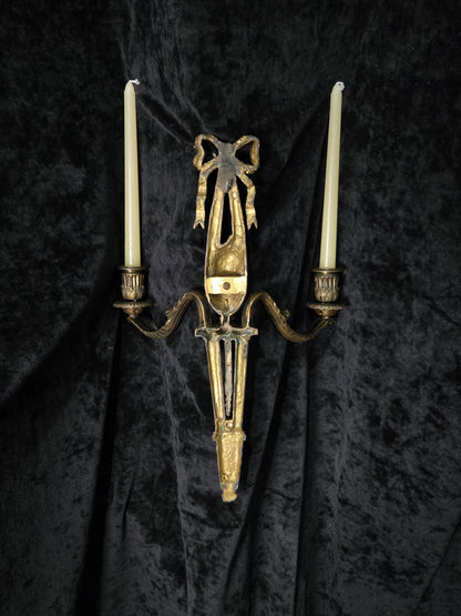 Fabulous Large Pair Antique French Brass 2 Arm Candle Wall Lights Sconces