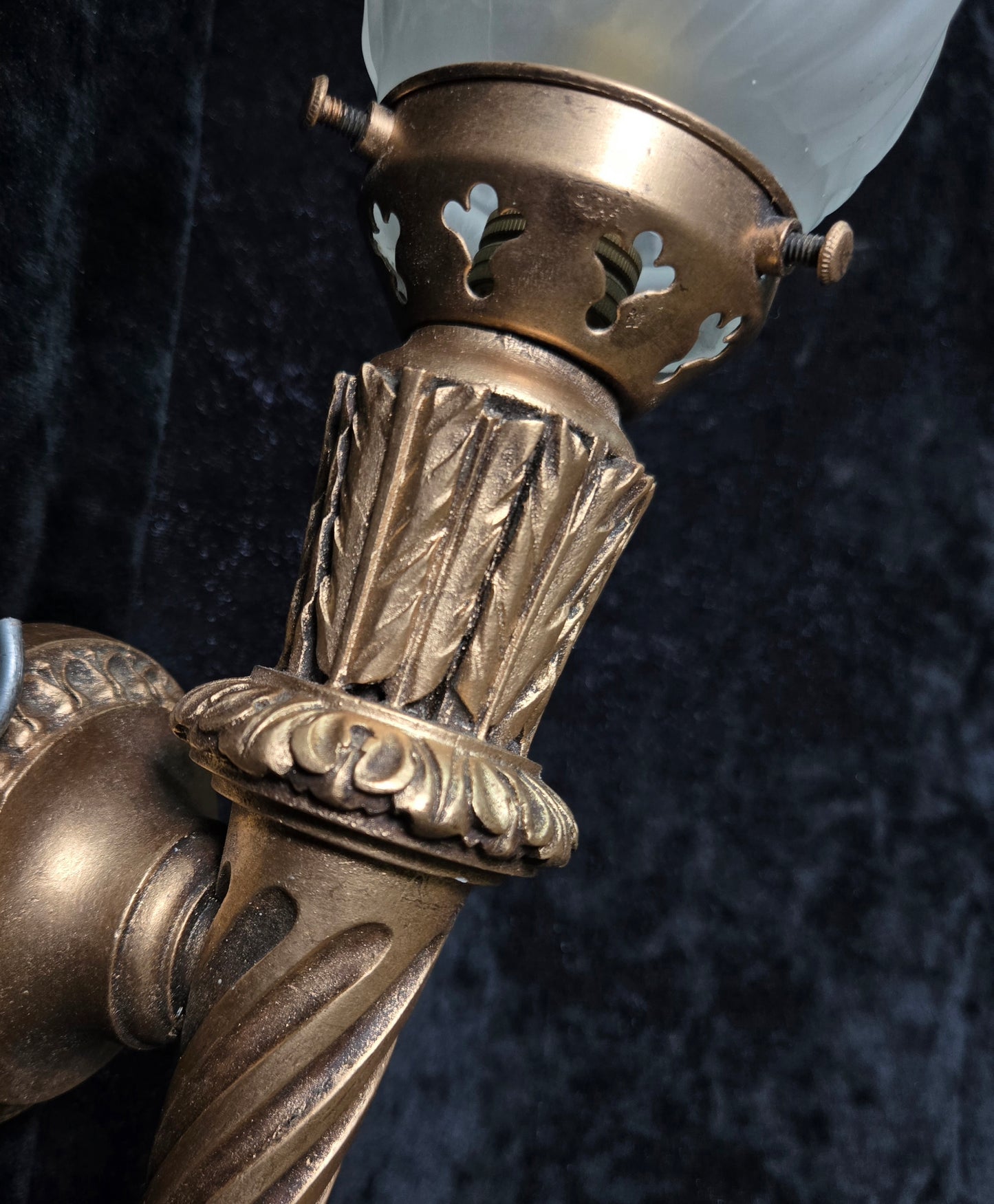 Decorative Pair Vintage Italian Gilded Torchere Wall Lights Sconces Flame Shades