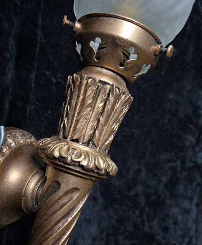 Decorative Pair Vintage Italian Gilded Torchere Wall Lights Sconces Flame Shades