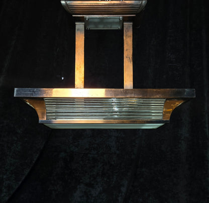 Heavy Antique French Art Deco Henri Petitot Atelier Copper 2 Light Chandelier