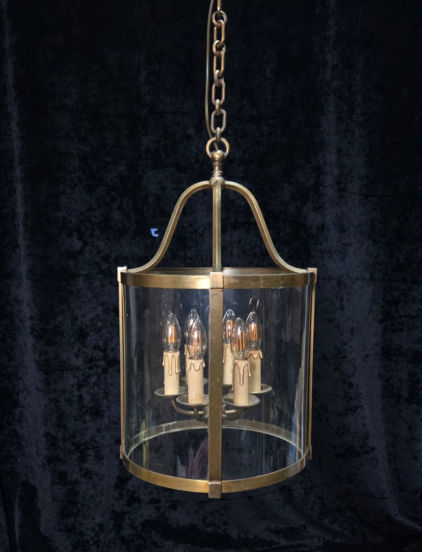 Grand Large Chateau Quality Heavy Antique French 6 Light Brass Cylinder Lantern
