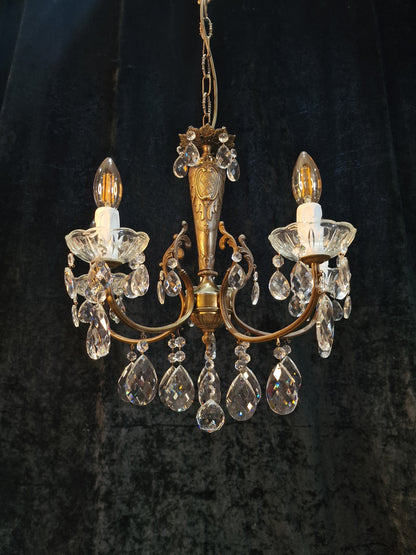 Lovely Elegant Vintage Italian 5 Arm Brass Crystal Chandelier Ceiling Light