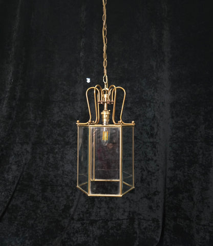Classical Vintage Hexagon 1 Light Brass Bevelled Glass Lantern Ceiling Light
