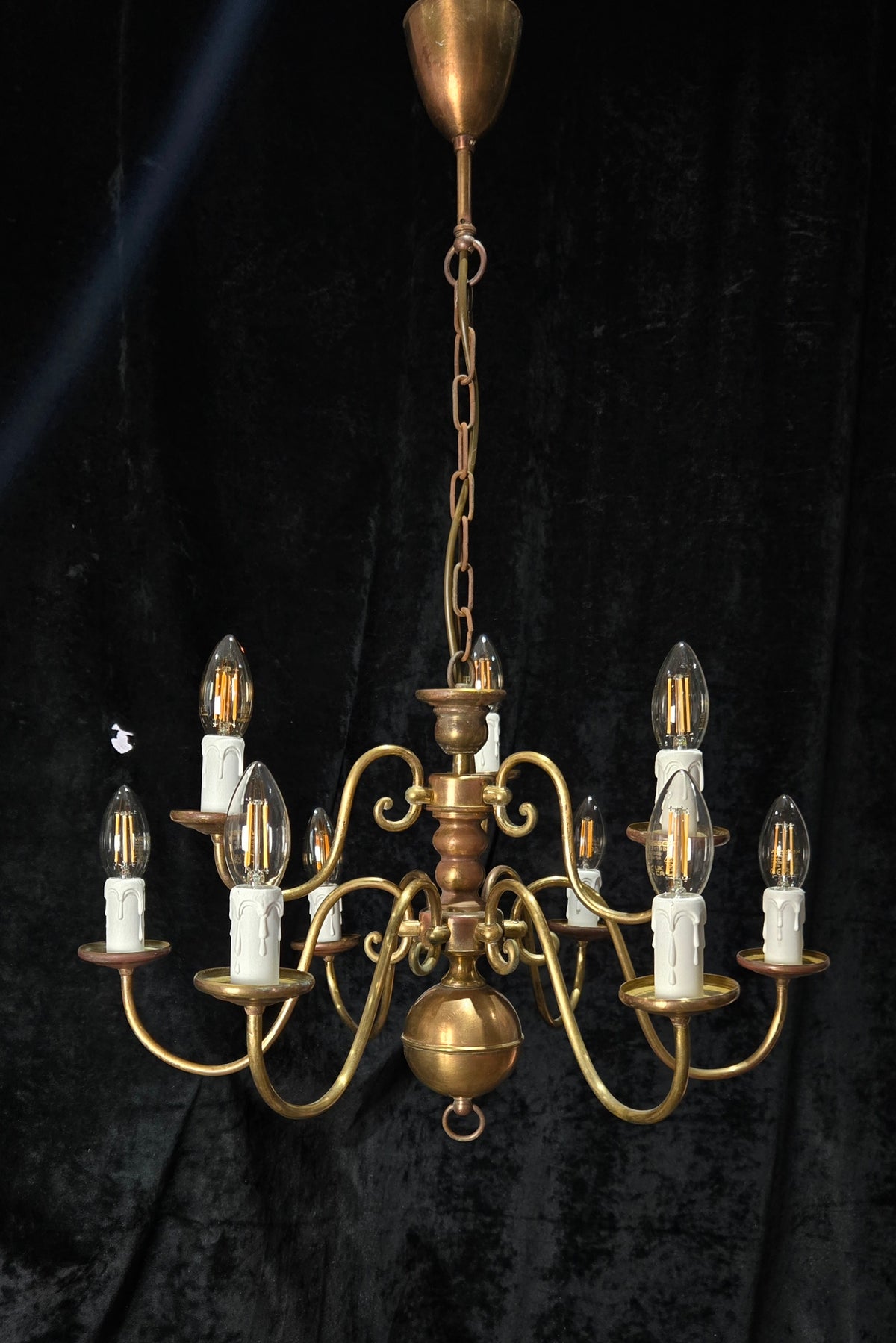 Traditional Antique 9 Arm 2 Tier Brass Flemish Chandelier Ceiling Light