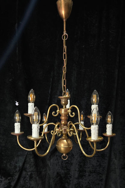 Traditional Antique 9 Arm 2 Tier Brass Flemish Chandelier Ceiling Light