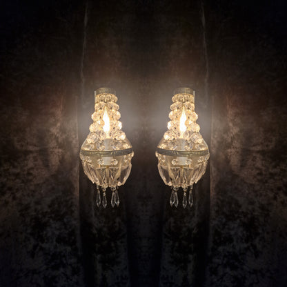 Stunning Pair of Vintage French Brass Crystal Montgolfiere Sconces Wall Lights