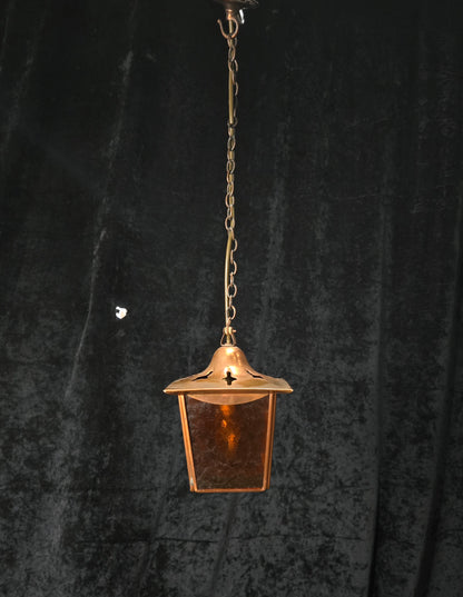 Lovely Vintage French Coloured Glass Copper Lantern Ceiling Light
