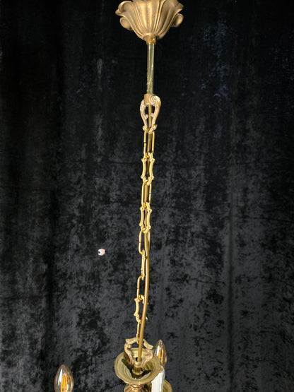 Classical Vintage French 5 Arm Brass Rococo Style Chandelier Ceiling Light