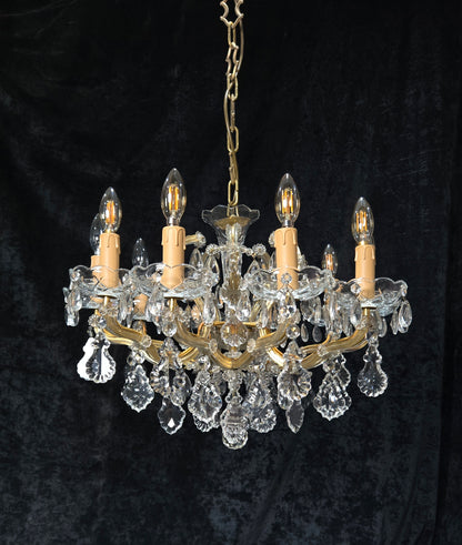 Stunning Vintage Made in Germany Marie Therese Crystal Brass 10 Light Chandelier