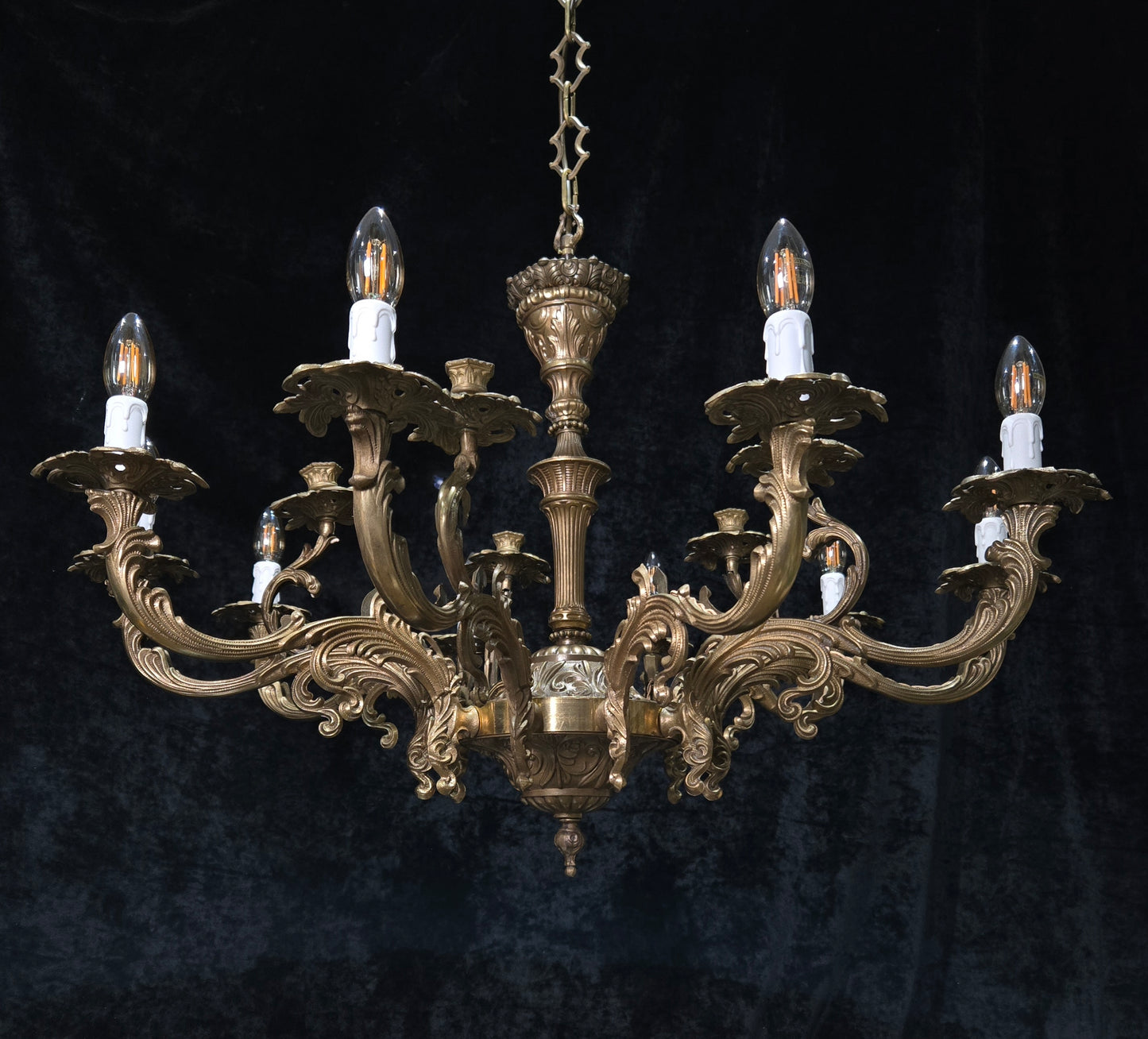 Fabulous Huge Heavy Vintage Italian Solid Brass 10 Arm 5 Candle Chandelier Light