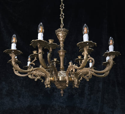 Fabulous Huge Heavy Vintage Italian Solid Brass 10 Arm 5 Candle Chandelier Light