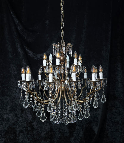 Fabulous Large Vintage Italian 12 Arm 18 Light Brass Crystal Leaf Chandelier