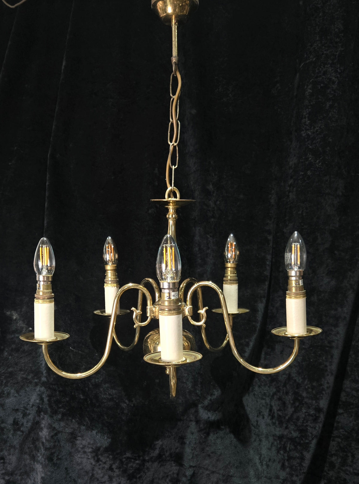 Classical 5 Arm Polished Brass Flemish Chandelier Ceiling Light