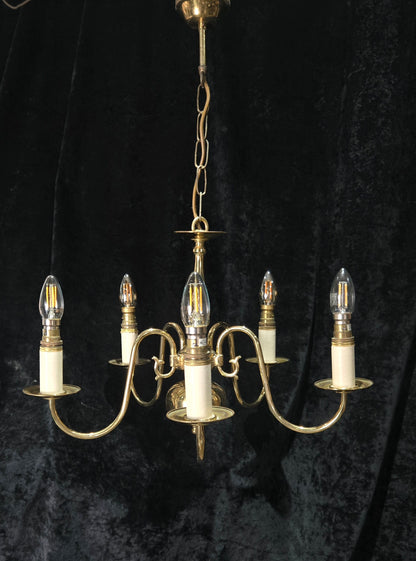 Classical 5 Arm Polished Brass Flemish Chandelier Ceiling Light