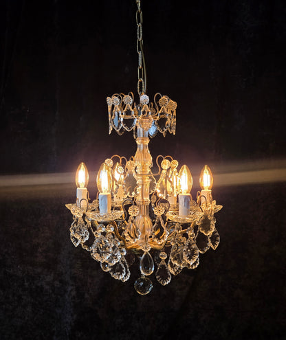 Fabulous Heavy Antique French 6 Arm Bronze Tiered Crystal Chandelier Light