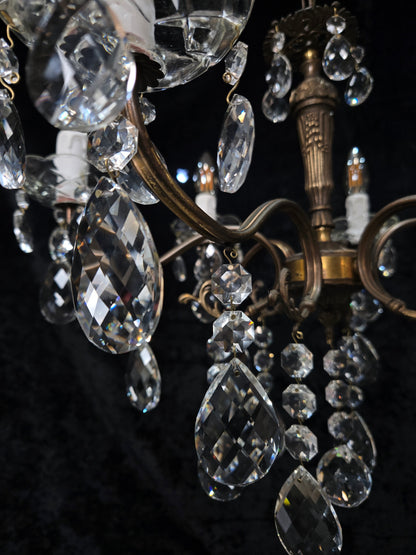 Traditional Vintage French 6 Arm Brass Crystal Glass Chandelier Ceiling Light